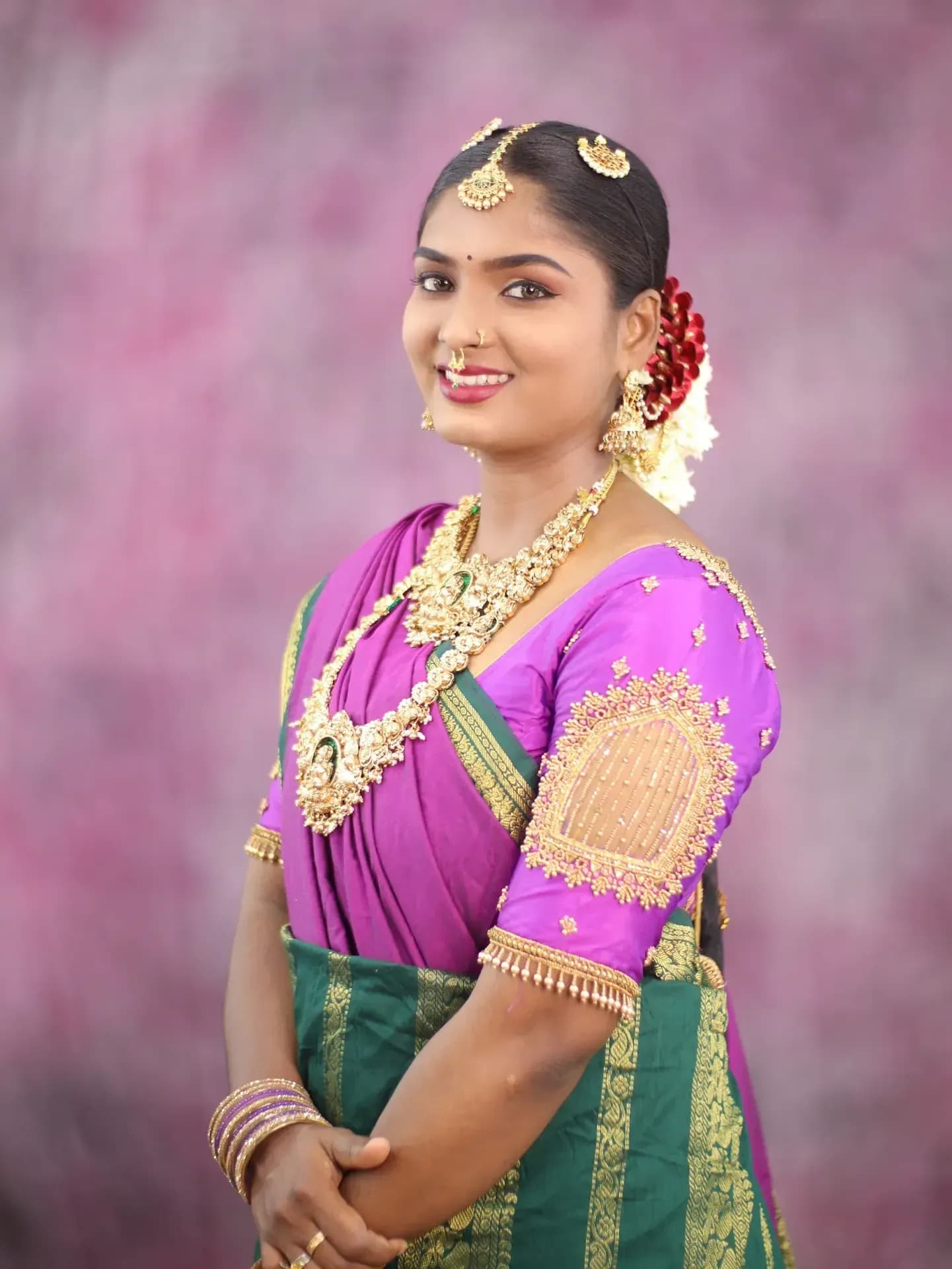 South Indian bridal portrait by Makeup Niranjana, Chennai