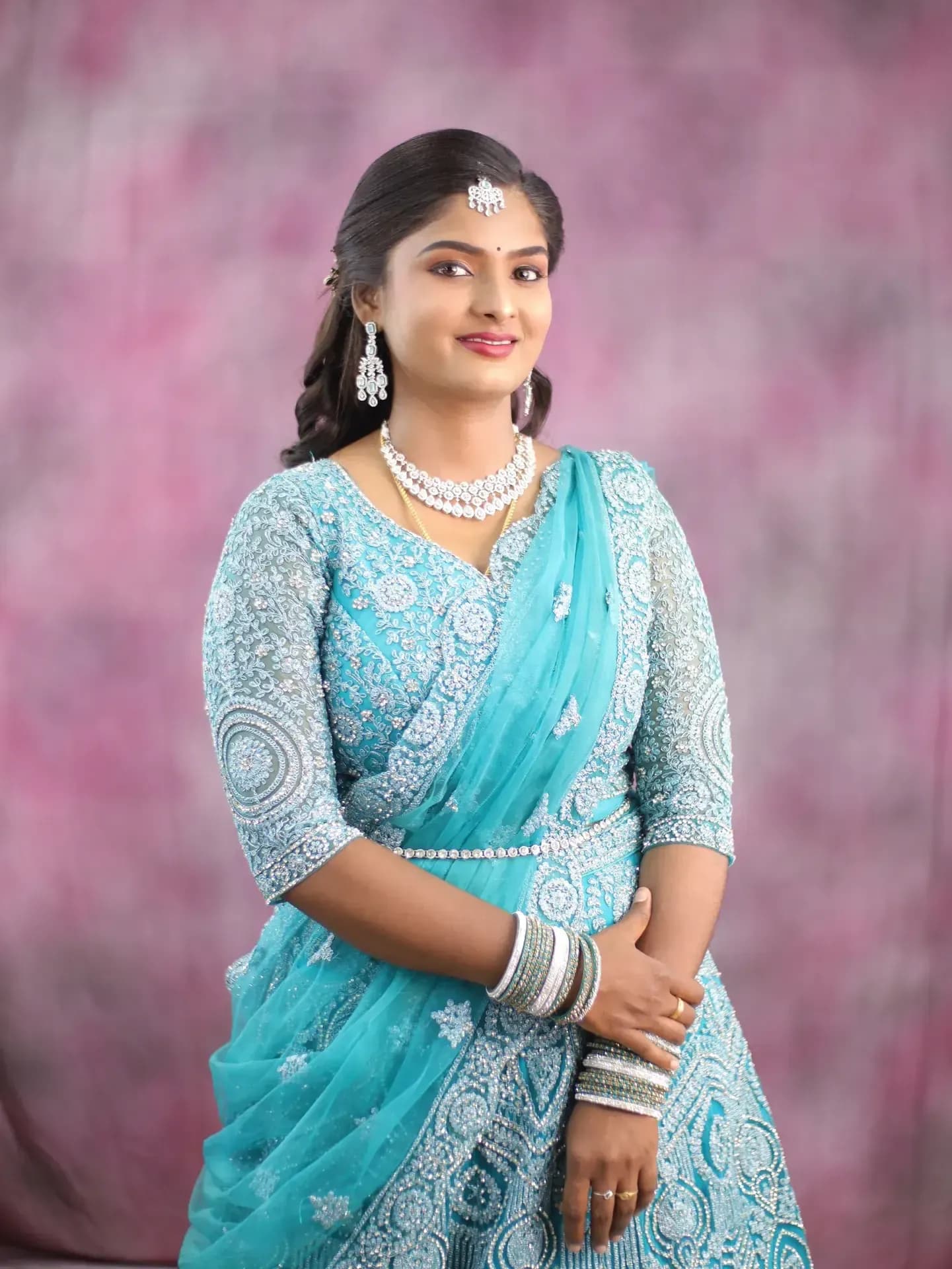 South Indian bridal portrait by Makeup Niranjana, Chennai