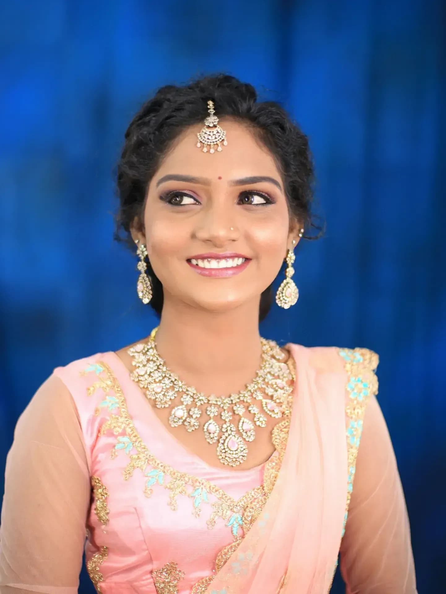 South Indian bridal portrait by Makeup Niranjana, Chennai