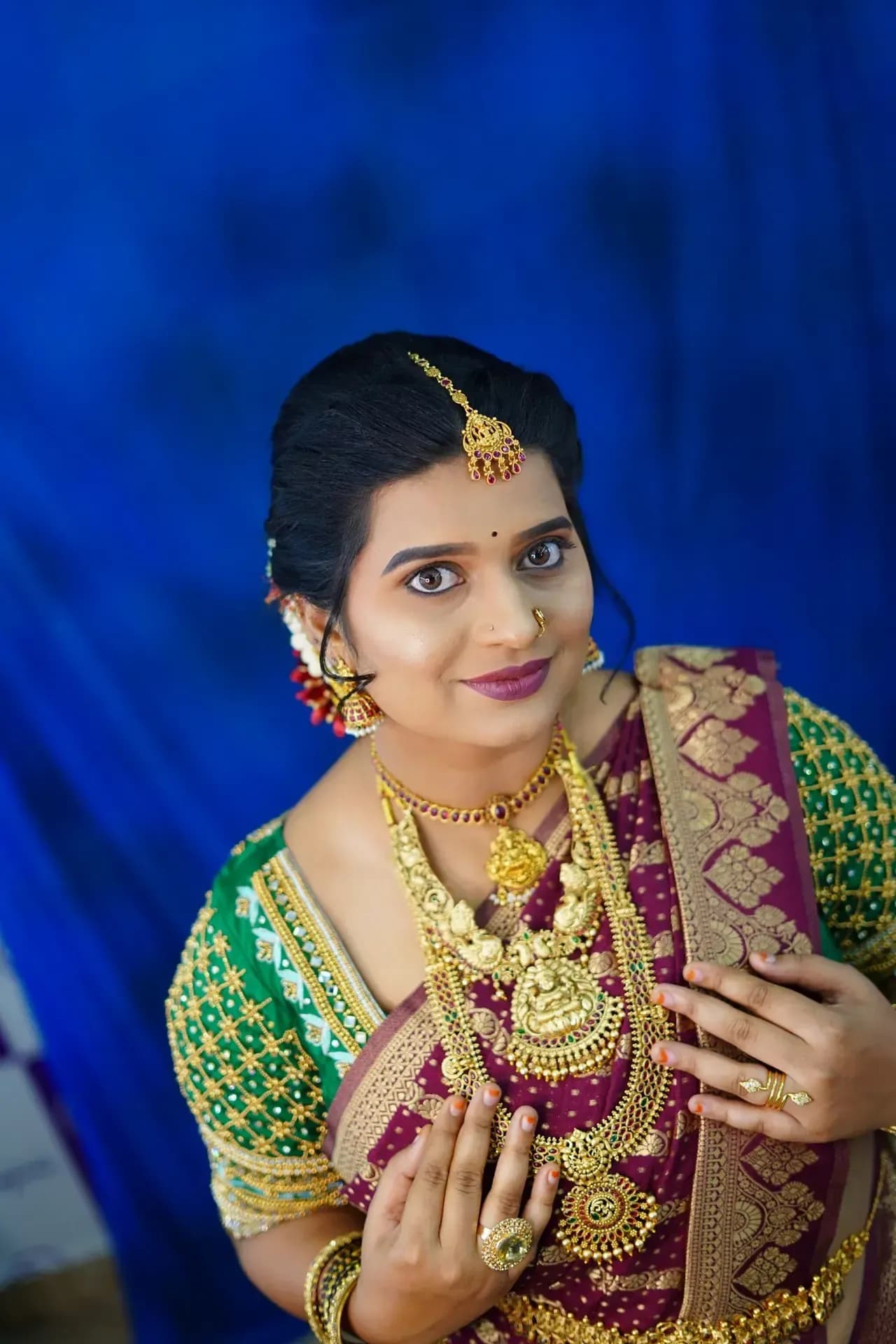 South Indian bridal portrait by Makeup Niranjana, Chennai
