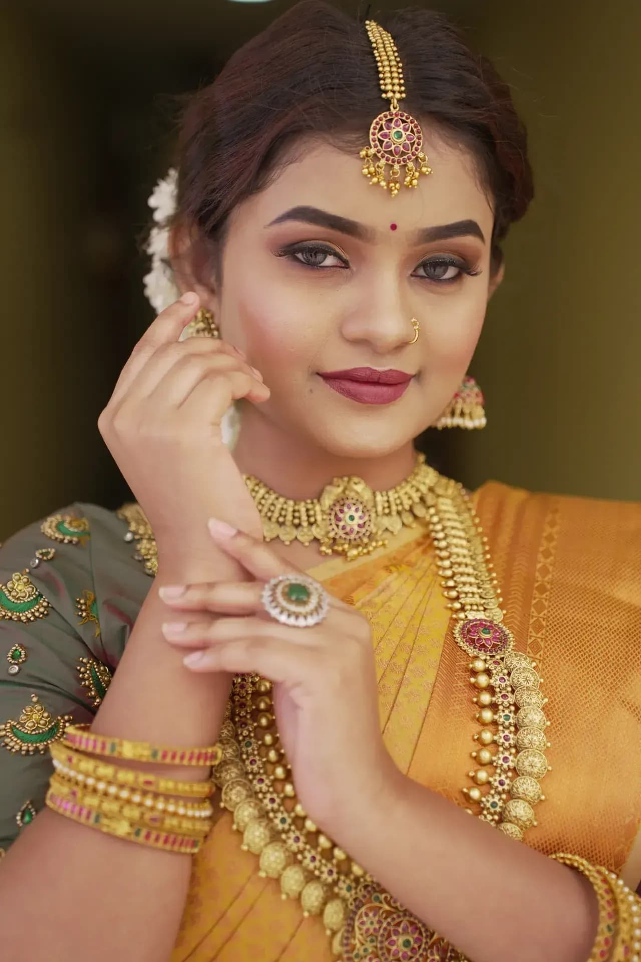 South Indian bridal portrait by Makeup Niranjana, Chennai