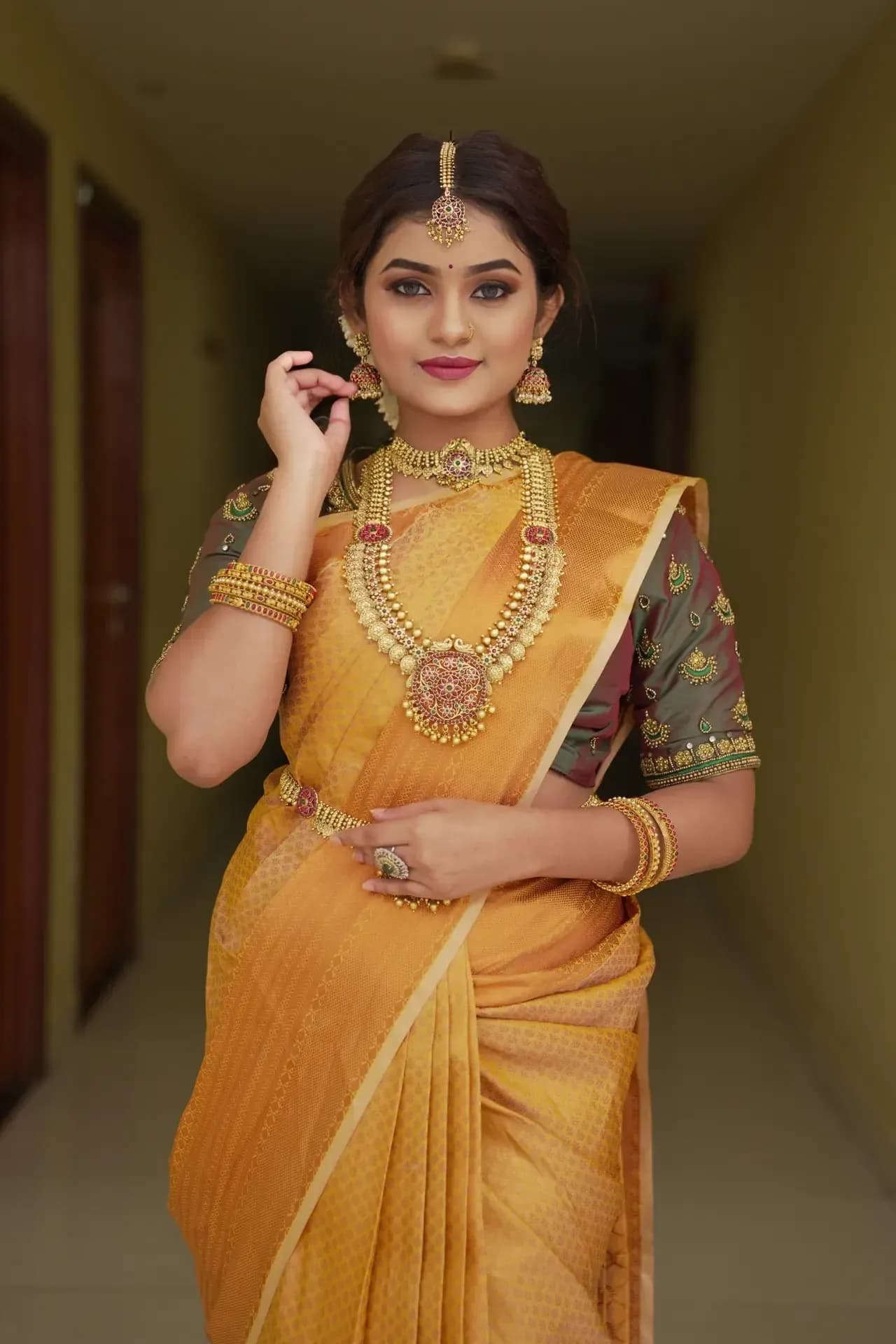 South Indian bridal portrait by Makeup Niranjana, Chennai