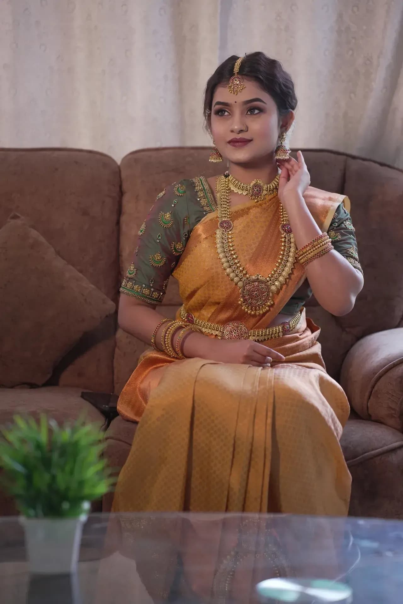 South Indian bridal portrait by Makeup Niranjana, Chennai