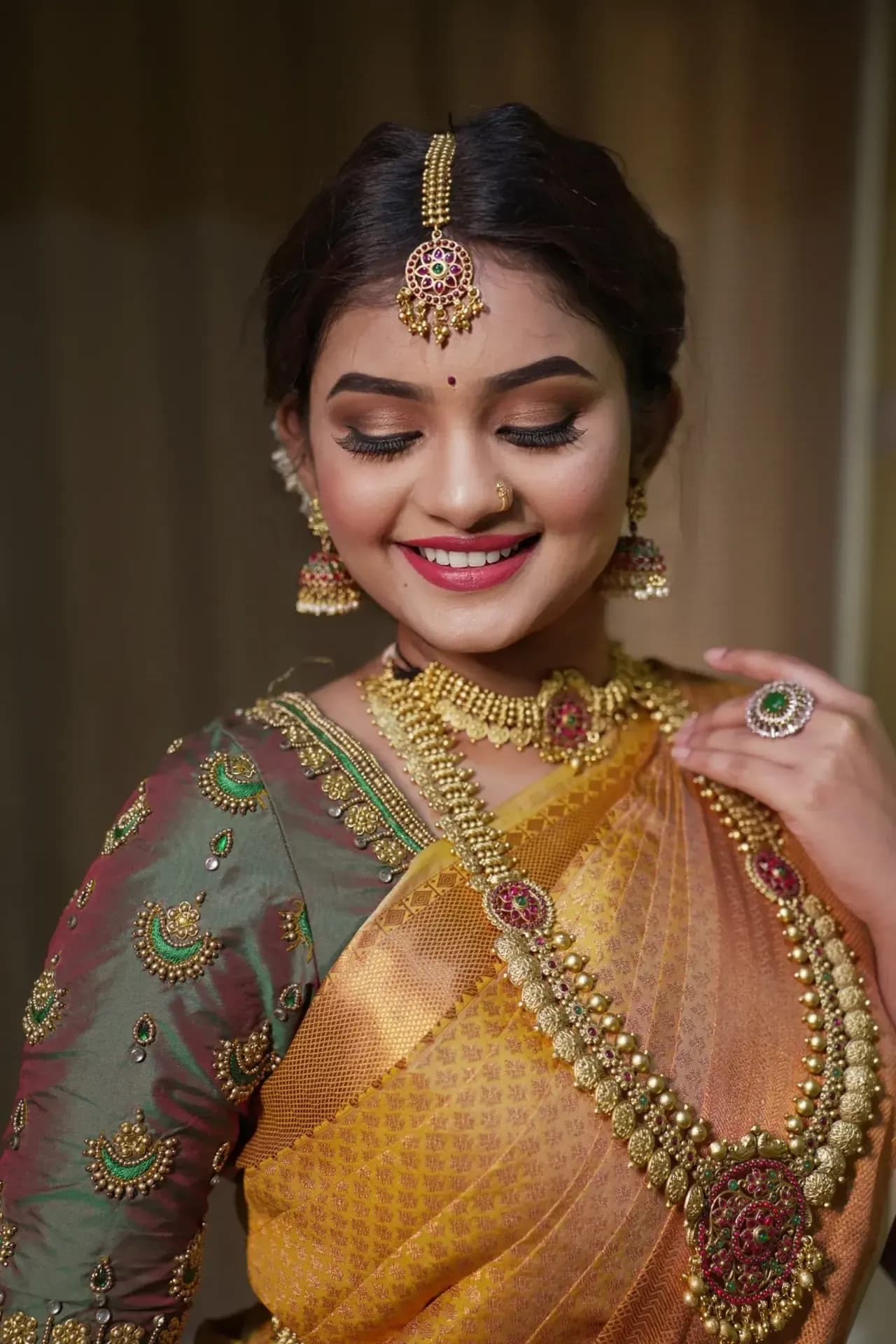 South Indian bridal portrait by Makeup Niranjana, Chennai