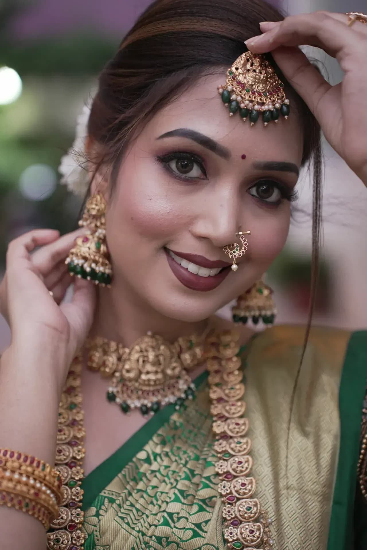 South Indian bridal portrait by Makeup Niranjana, Chennai