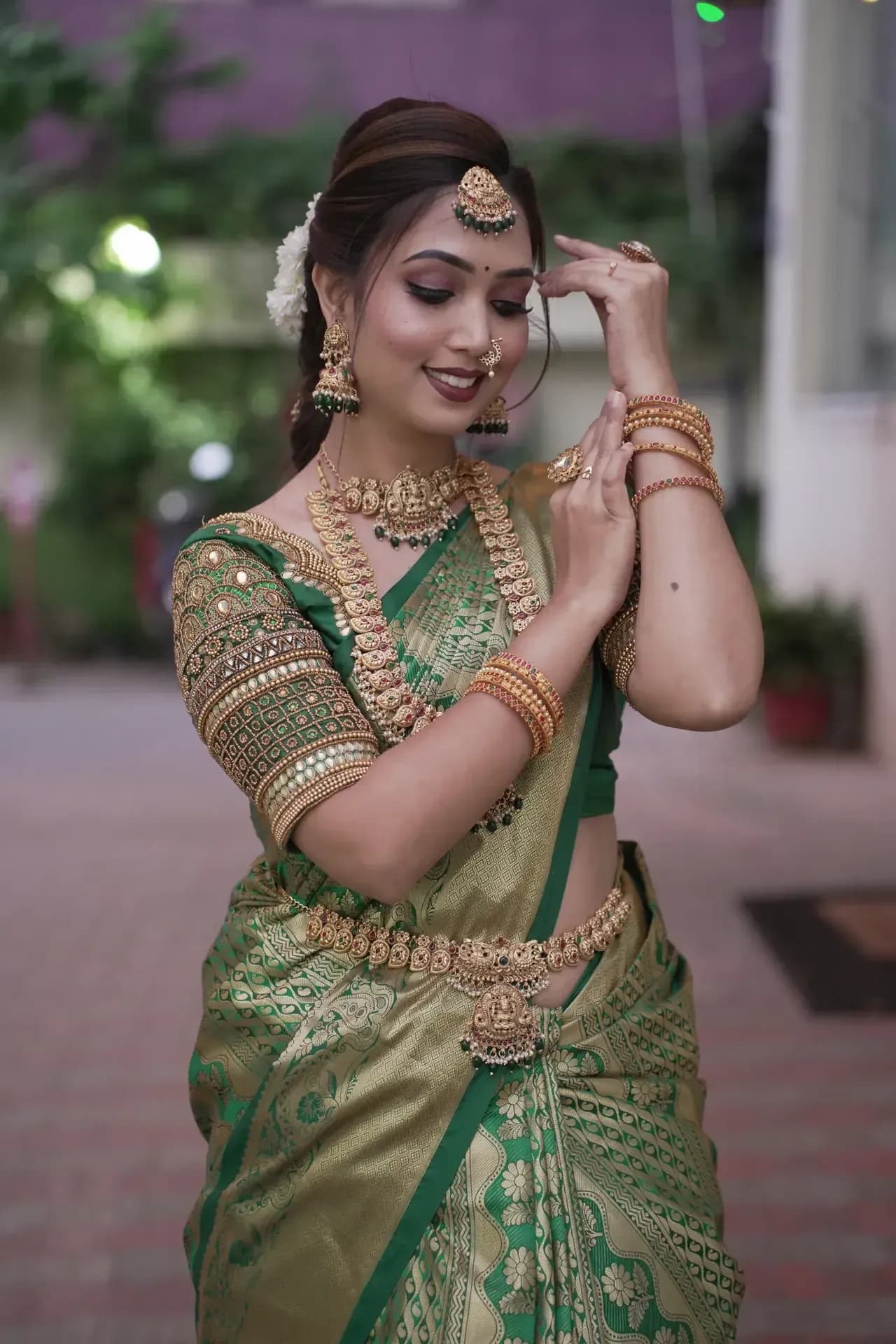 South Indian bridal portrait by Makeup Niranjana, Chennai