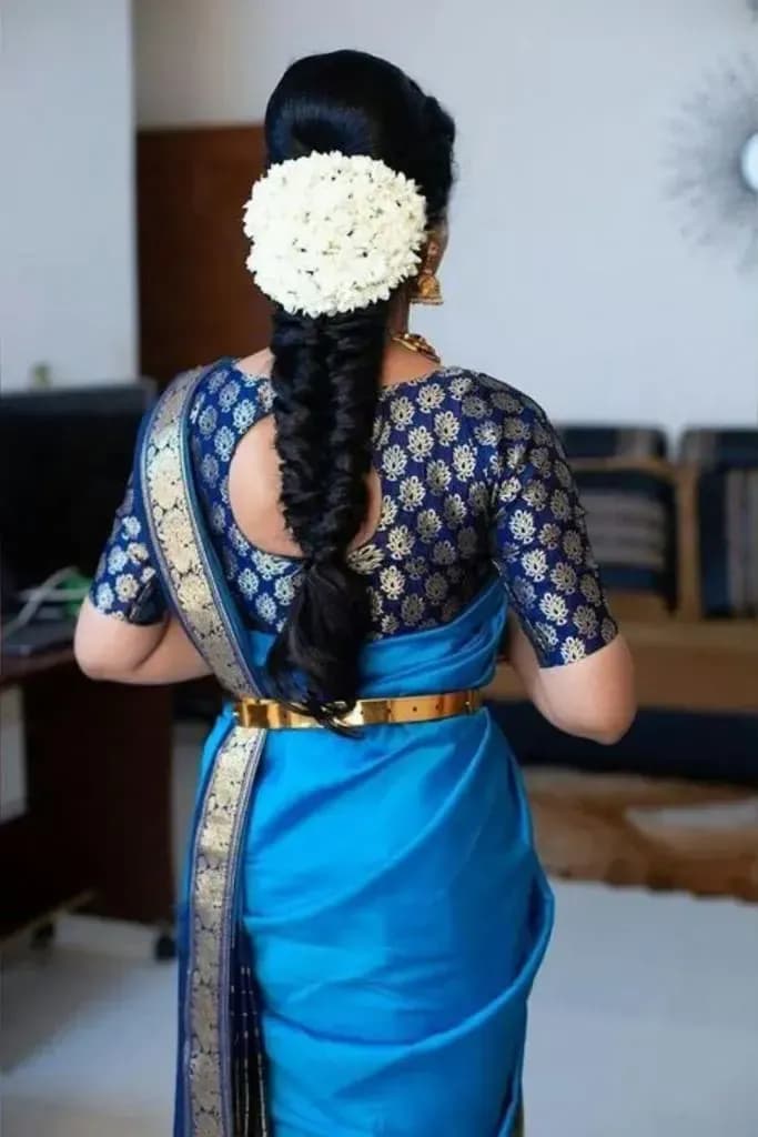 Bridal hairstyle by Makeup Niranjana — jadai-billai and traditional Chennai hair styling