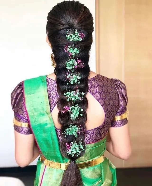 Bridal hairstyle by Makeup Niranjana — jadai-billai and traditional Chennai hair styling