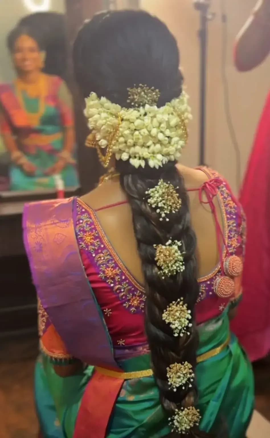 Bridal hairstyle by Makeup Niranjana — jadai-billai and traditional Chennai hair styling